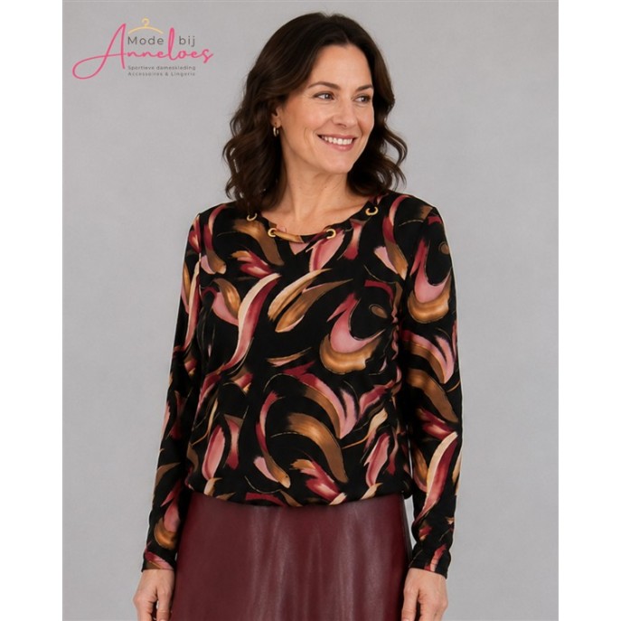 Batida blouson shirt 2692 touwtjes hals Blush Toffee Batida blouson shirt 2692 touwtjes hals Blush Toffee