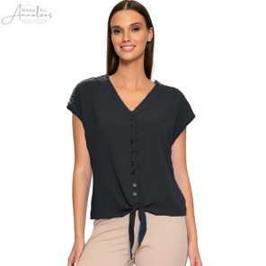 Batida Blouse strik en kant - Zwart