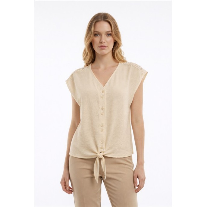 Batida Blouse 2486 KM vhals strik kant Cream Batida Blouse 2486 KM vhals strik kant Cream