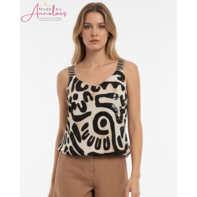 Batida Top weefband 2414 Noir caramel print