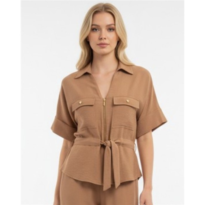 Batida blouse Jasje 2461 KM rits zakken Chocolate