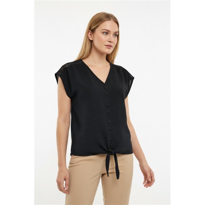 Batida Blouse 2486 KM vhals strik kant Zwart Batida Blouse 2486 KM vhals strik kant Zwart