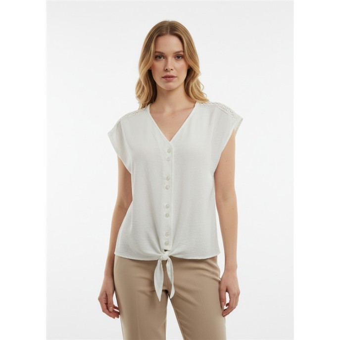 Batida Blouse 2486 KM vhals strik kant Ecru