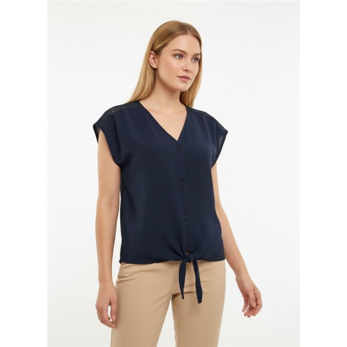 Batida Blouse 2486 KM vhals strik kant Navy blue