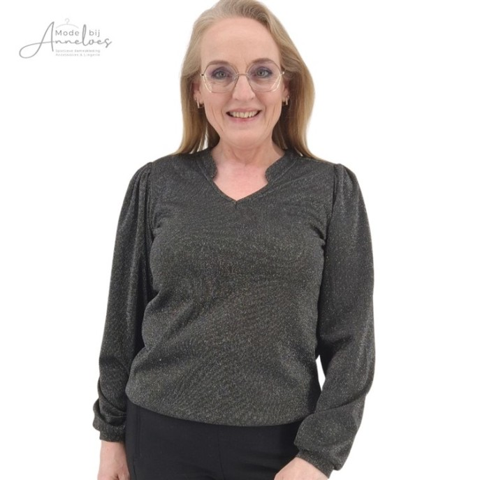 S T-shirt lurex fineknit - Zwart zilver