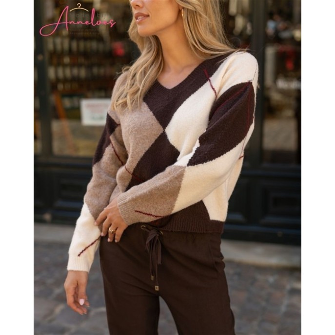 Elvira Pullover Gracie print 26-006 - Dark coffee check Elvira Pullover Gracie print 26-006 - Dark coffee check