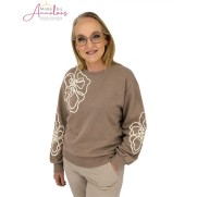 Elvira sweater Liora borduring 26-045 - Cappuccino Elvira sweater Liora borduring 26-045 - Cappuccino