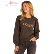 Elvira Sweater 26-002 Lquest tekst Dark coffee