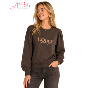 Elvira Sweater 26-002 Lquest tekst Dark coffee