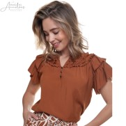 S Elvira Blouse 25-002 uni rouches Bronzed