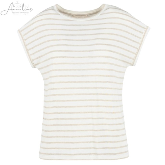 Elvira T-shirt KM streep Zand ecru