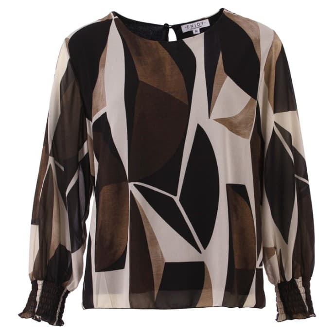 W Enjoy Dubbeltop ballonmouw Port bruin W Enjoy Dubbeltop ballonmouw Port bruin