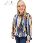 S Enjoy Blouson blouse Jeans blauw print S Enjoy Blouson blouse Jeans blauw print
