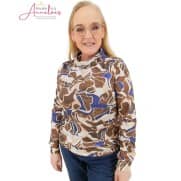 Enjoy Pullover col Bruin blauw print