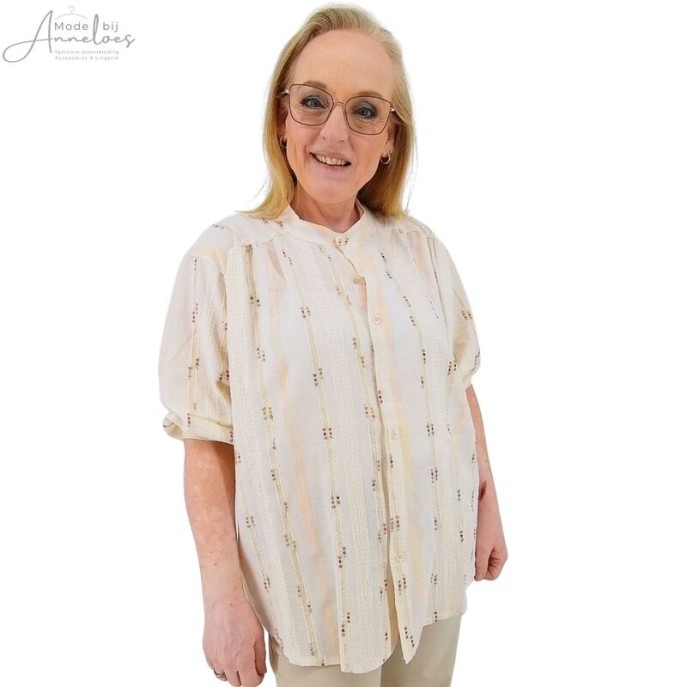 Enjoy Blouse oversized pofmouw Beige borduur