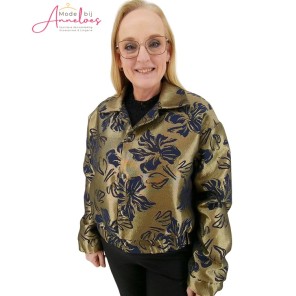 Enjoy Bomber jasje gouden bloem Navy Gold