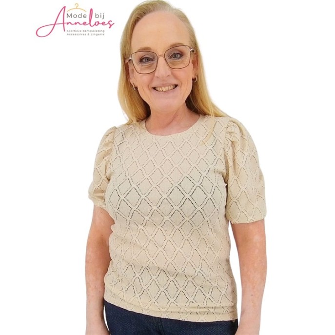 Enjoy Top pofmouw crochet Beige
