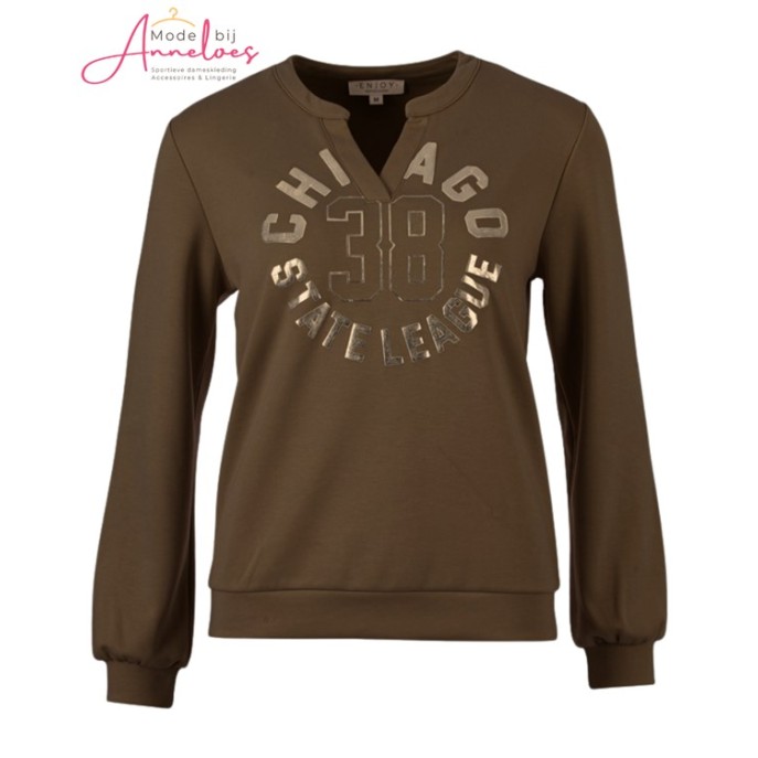 Enjoy Sweater Chicago opdruk Donker Bruin