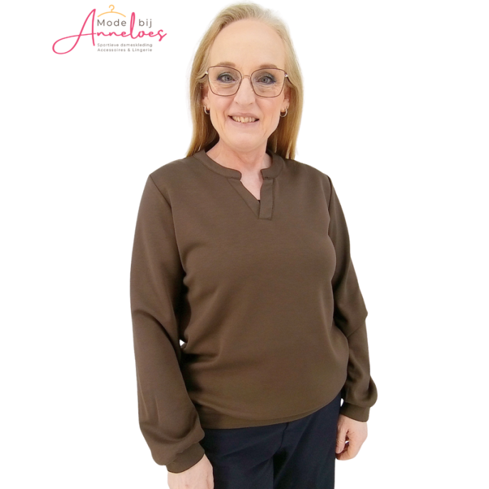 Enjoy Sweater effen Bruin