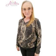 Enjoy Pullover vhals Taupe Zwart print Enjoy Pullover vhals Taupe Zwart print