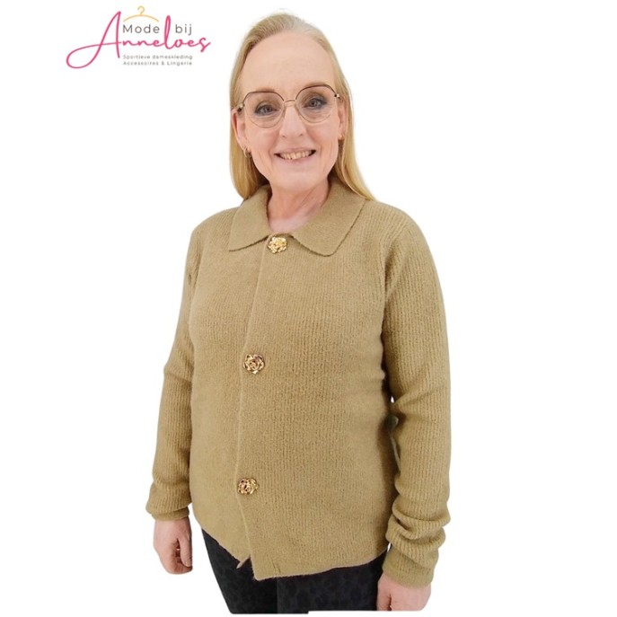 Enjoy Gebreid jasje knopen Taupe