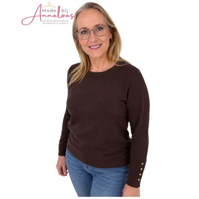 Enjoy Pullover Knoopjes 890602 Donkerbruin Enjoy Pullover Knoopjes 890602 Donkerbruin