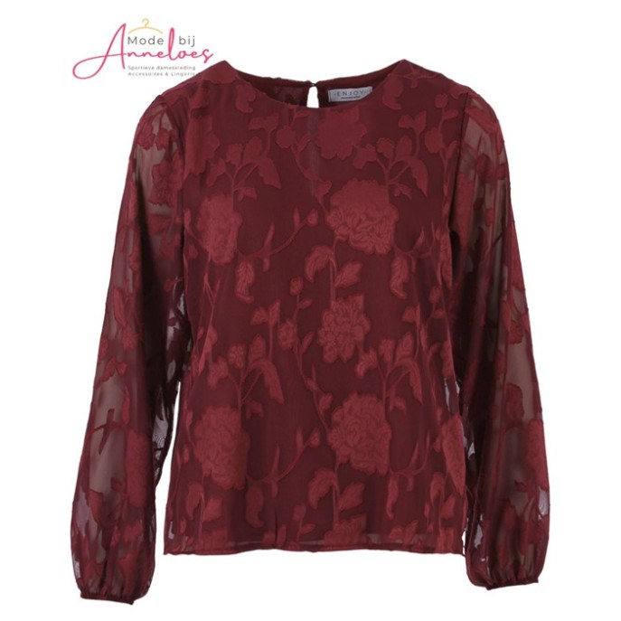 Enjoy Blouse dubbel ballon mouw 127685 - Bordeaux Enjoy Blouse dubbel ballon mouw 127685 - Bordeaux
