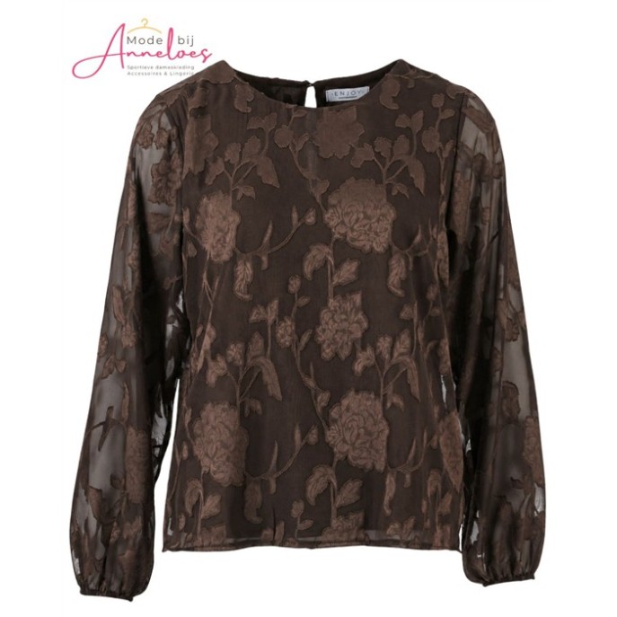 Enjoy Blouse dubbel ballon mouw 127685 - Donker bruin Enjoy Blouse dubbel ballon mouw 127685 - Donker bruin
