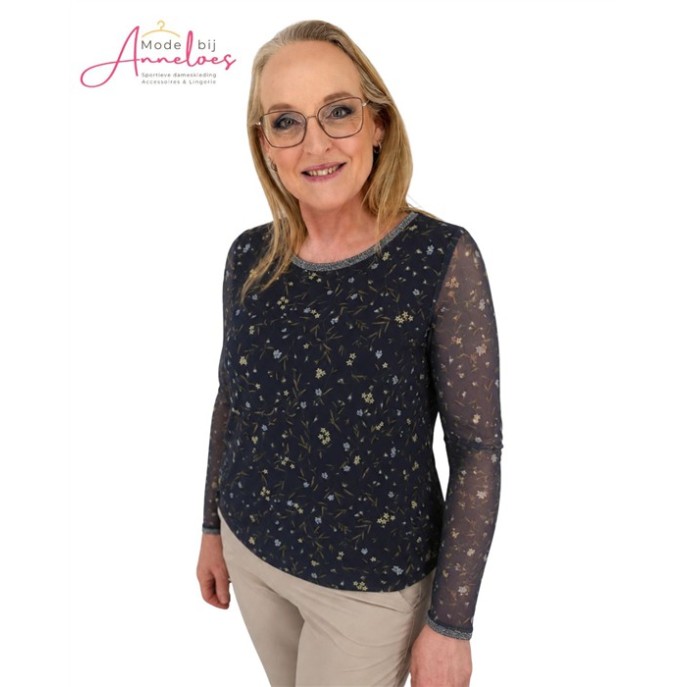 Enjoy Top mesh bloemprint 166743 - Navy print Enjoy Top mesh bloemprint 166743 - Navy print