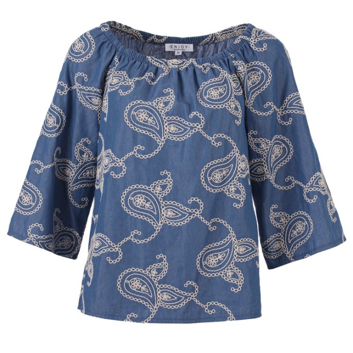 Enjoy Blouse paisley borduur Jeans ecru