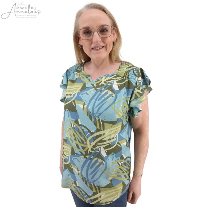 Z Enjoy Blouse rouches Blauw groen print
