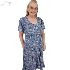 Enjoy Jurk KM Overslag Jeans print