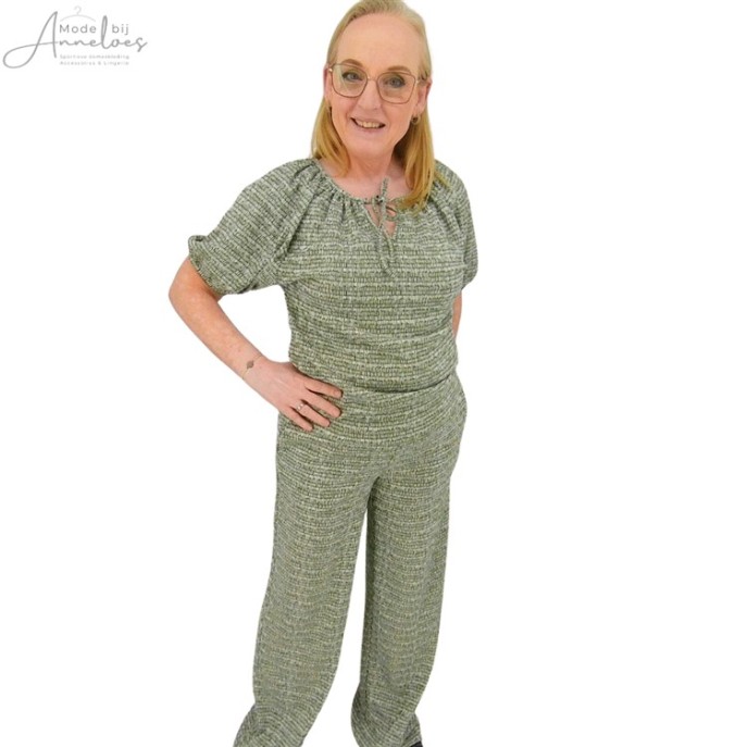 Z Enjoy Broek 414124 wide leg Army groen dessin