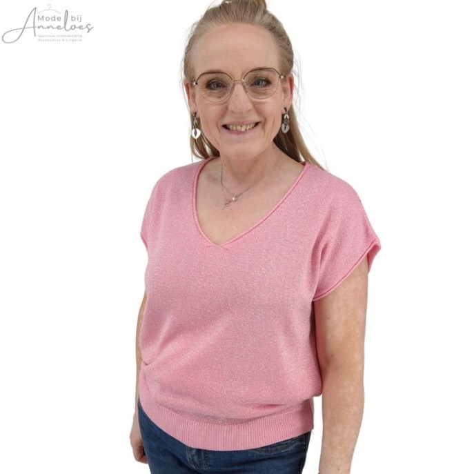 S Enjoy Pullover lurex vhals Pink