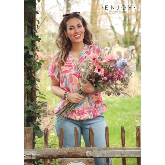 Enjoy blouse allover print Pink blue zand