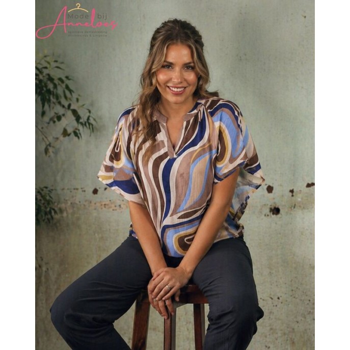 Enjoy Top vleermuismouw 506312 aop Licht blauw