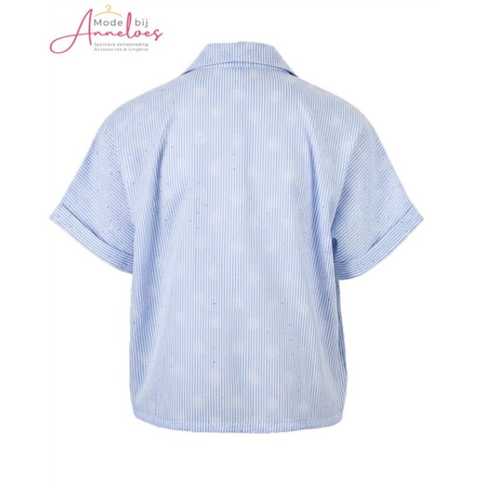 Enjoy Blouse strepen/strass 503621 jeans blauw
