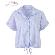 Enjoy Blouse strepen/strass 503621 jeans blauw