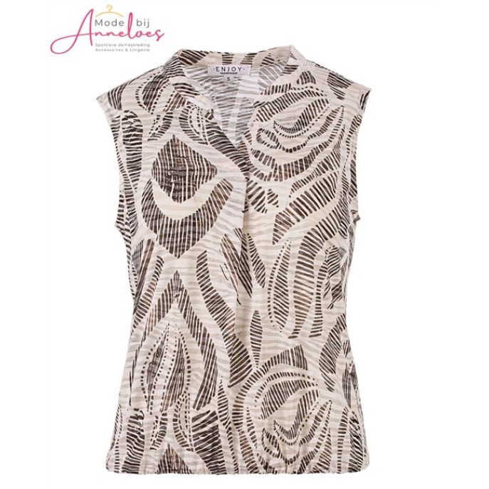 Enjoy top grafische streepje 183604 Donker bruin