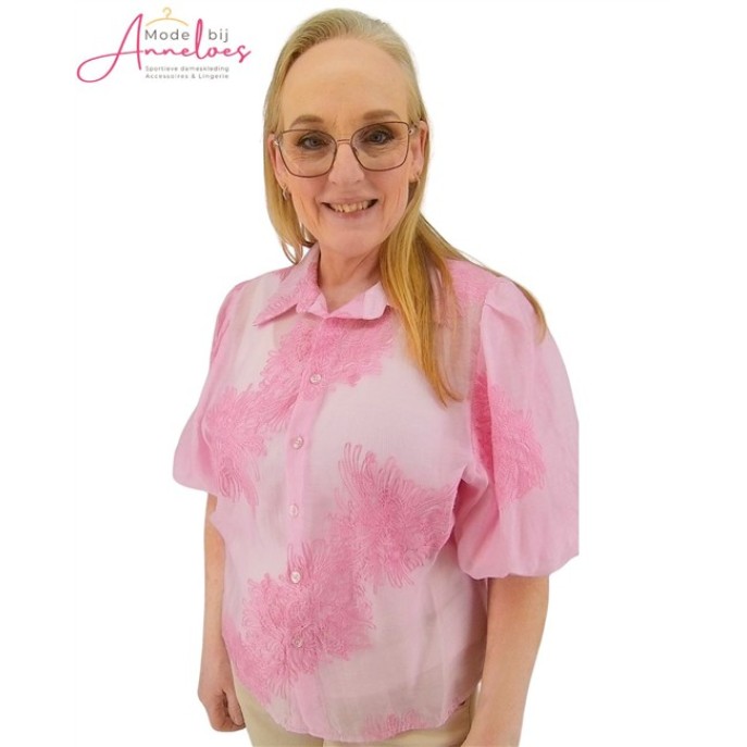 Enjoy Blouse ballon mouw borduring 127516 Roze Enjoy Blouse ballon mouw borduring 127516 Roze