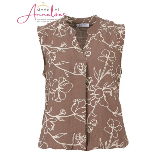 Enjoy Blouson mouwloos bloemborduring - Donkerbruin| 127626