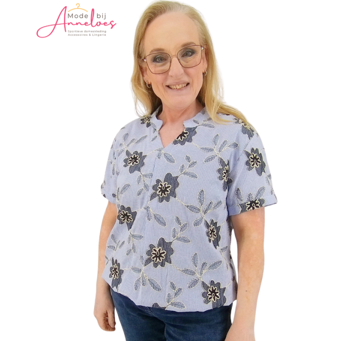 Enjoy Blouson blouse 503013 KM borduur Jeans print