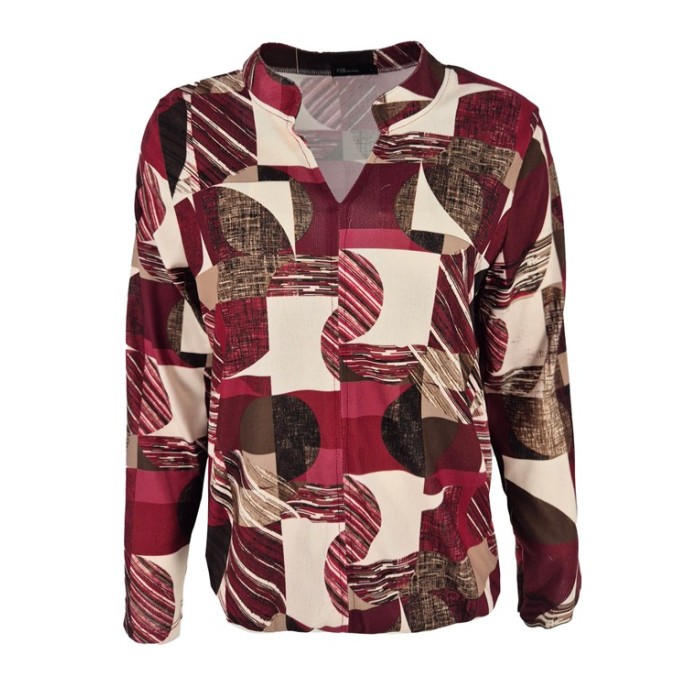 FOS Top 7554 Didi Geo Grid Bordeaux bruin ecru