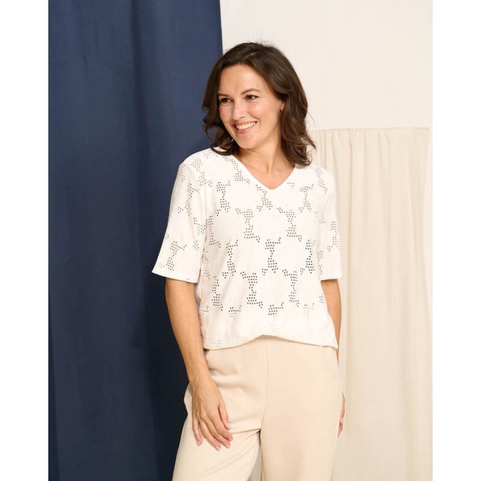 FOS Top Vivi bloem Off white