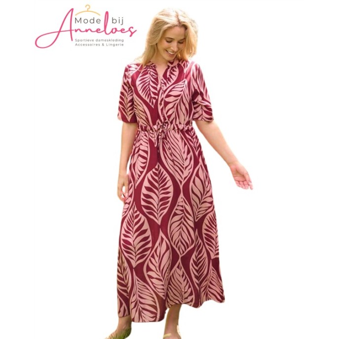 FOS Jurk 7846 Lalia bladprint Plum