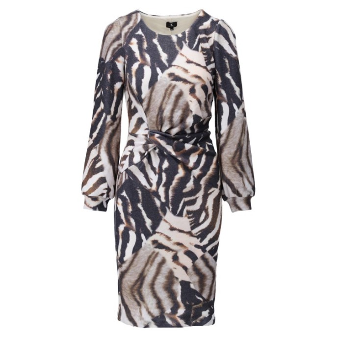 K-Design Jurk bodycon plooien Bruin dessin
