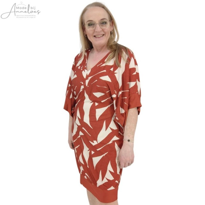 Kdesign Jurk vleermuismouw rood print