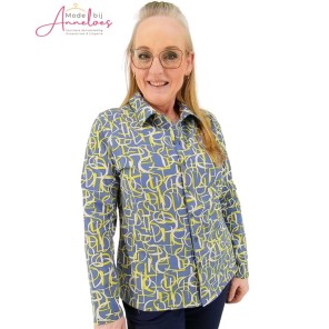 Barbara Lebek blouse tricot Blauw geel ecru