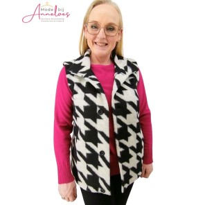 Barbara Lebek bodywarmer houndtooth Zwart ecru