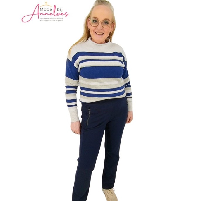Barbara Lebek Pullover streep Blauw grijs